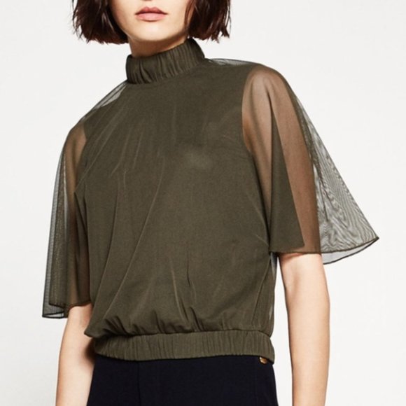 Zara Tops - Zara Army Green Blouse Size Large NWT